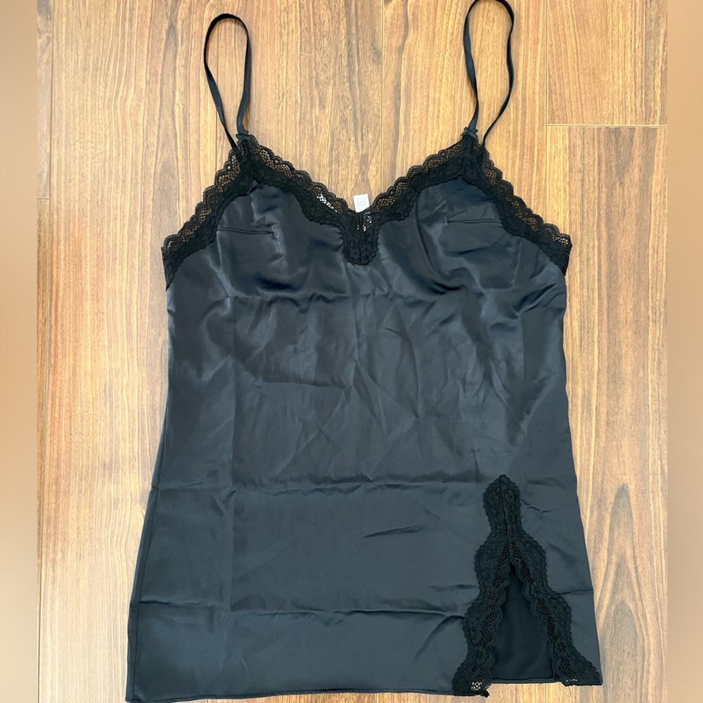 Victoria's Secret Black Satin Lace Chemise NWT